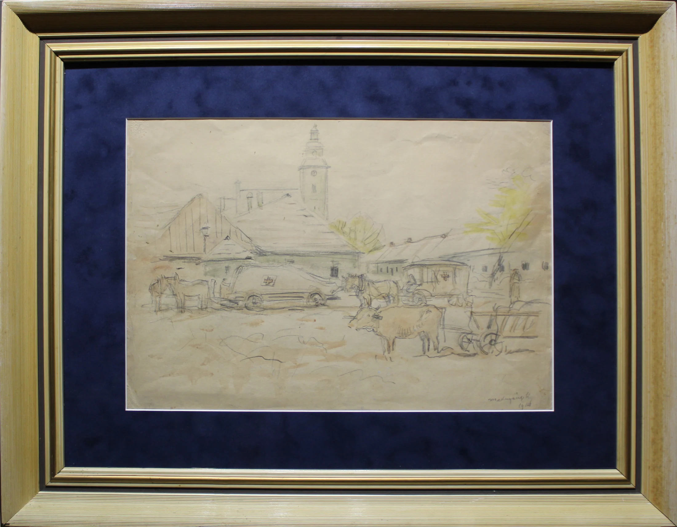 Ladislav Mednyánszky (1852 - 1919) / Dedinský dvor s kostolnou vežou a záprahom